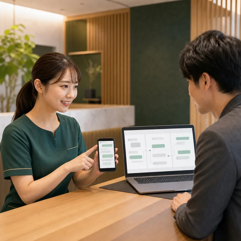 スマートフォンとパソコンでLINEやSNSの導線を設計する様子