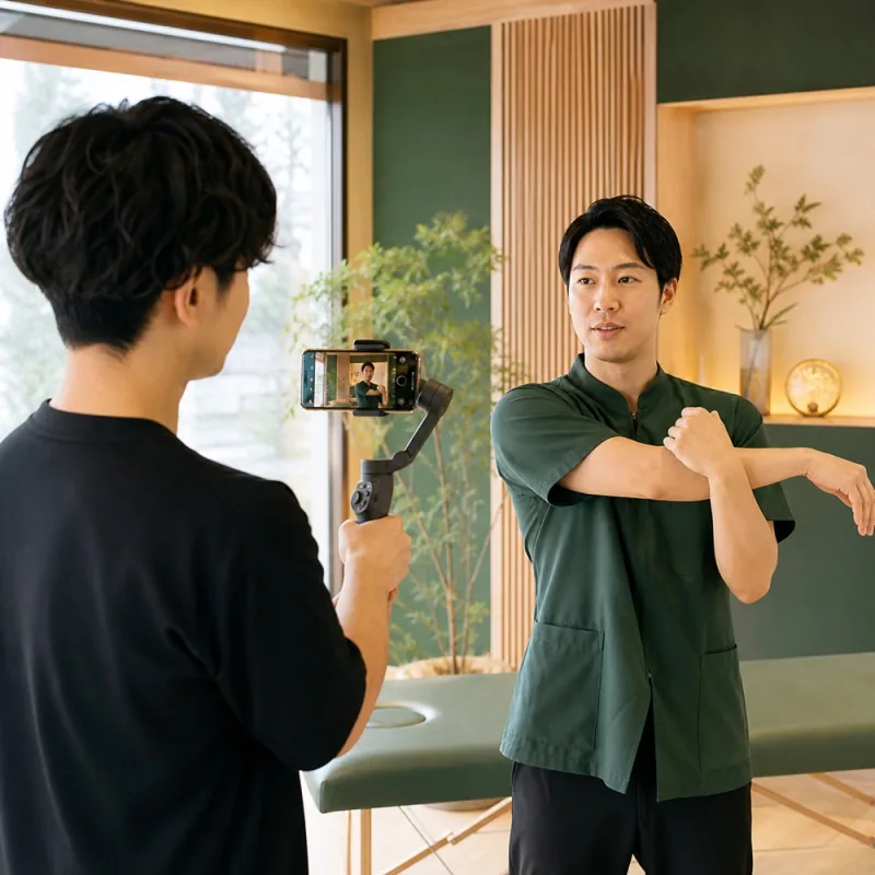 治療院でSNS向けショート動画を撮影する様子